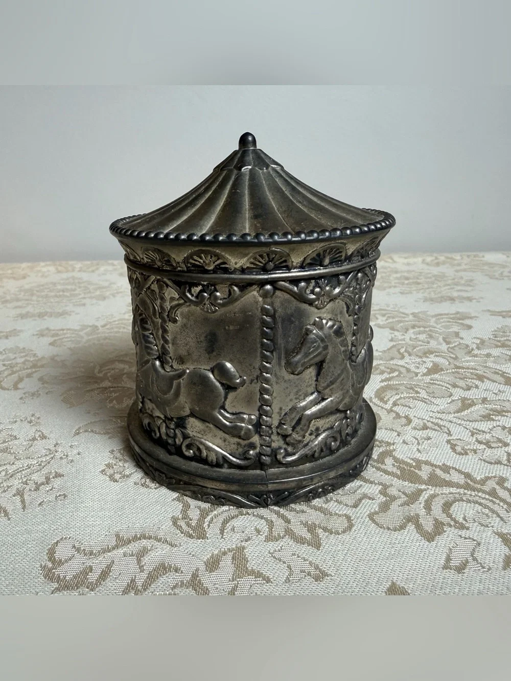 Vintage Carousel Leonard Silver Plated Bank READ